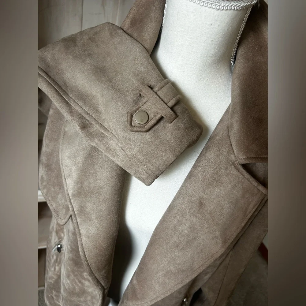 MAGASCHONI Tan Faux Suede Open Front Jacket Size Large - Picture 12 of 14